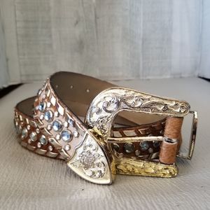Boot Barn Calfskin Bling Belt With Silver Tone Buckle